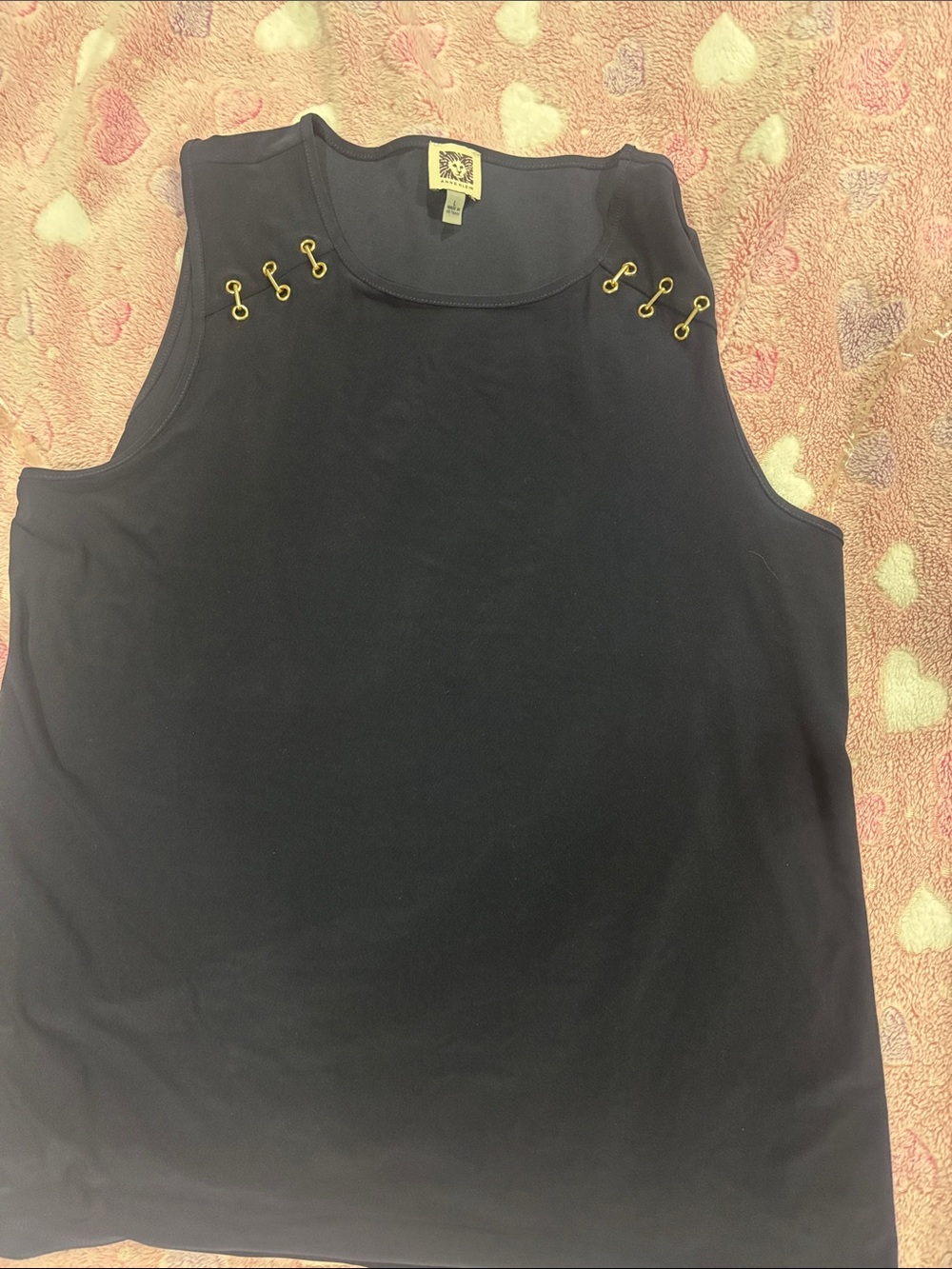 Anne Klein Navy  Sleeveless Tank with Gold Hook Details
